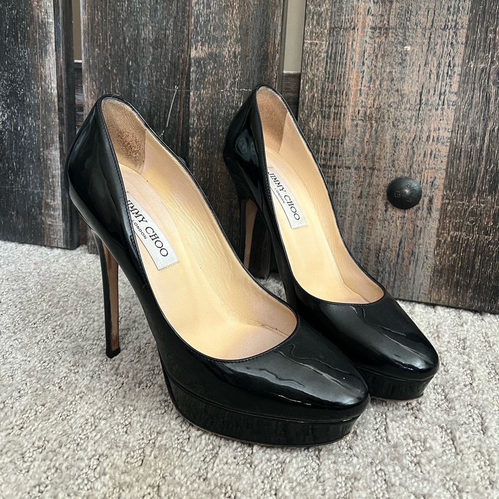 Jimmy Choo Black Patent Heels. Size 37